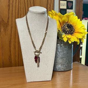 NWOT Ralph Lauren Gold Chain Necklace with Red Charms#J3